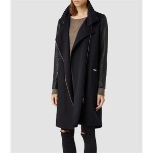 All Saints Knox Leather Sleeves Parka Trench Coat